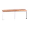 Banc en bois vernis 3 pieds à fixation murale.