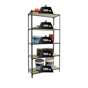 Kit de rayonnage métallique avec 5 tablettes bois