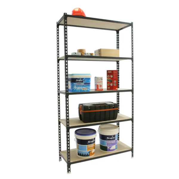 Kit de rayonnage métallique avec 5 tablettes bois